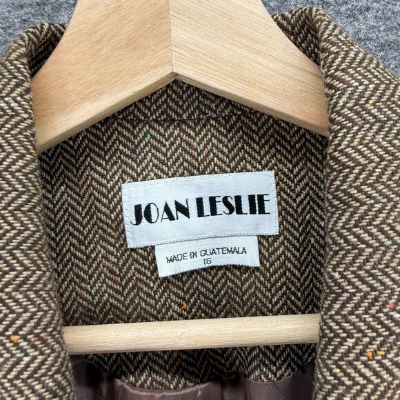 Joan Leslie Jacket Women 16 Brown Full Zip Collared Long Sleeve Wool Casual - Picture 3 of 7